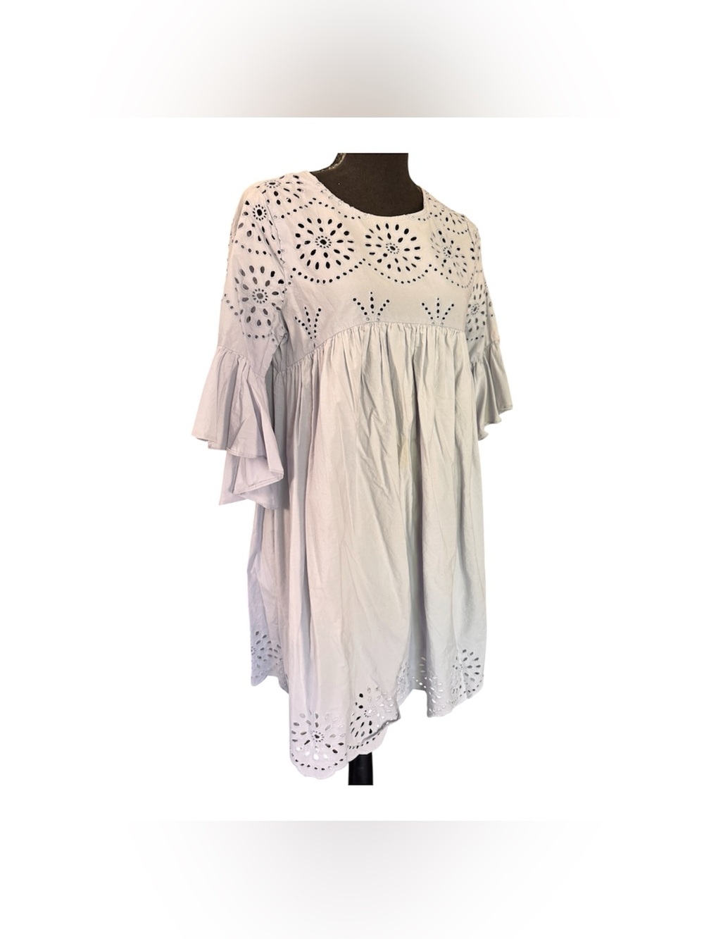 Zara Light Blue Eyelet Babydoll Dress, Size M - Picture 7 of 10